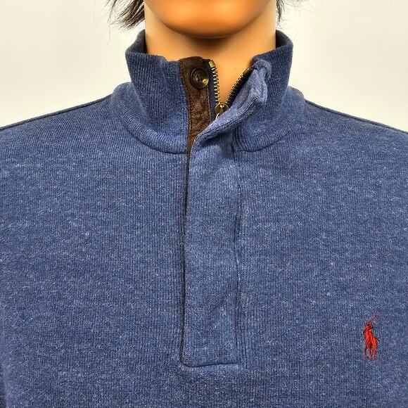 Polo Ralph Lauren 1/4 Quarter Zip AND Button Mockneck Sweater M Blue Red Pony - Picture 9 of 15